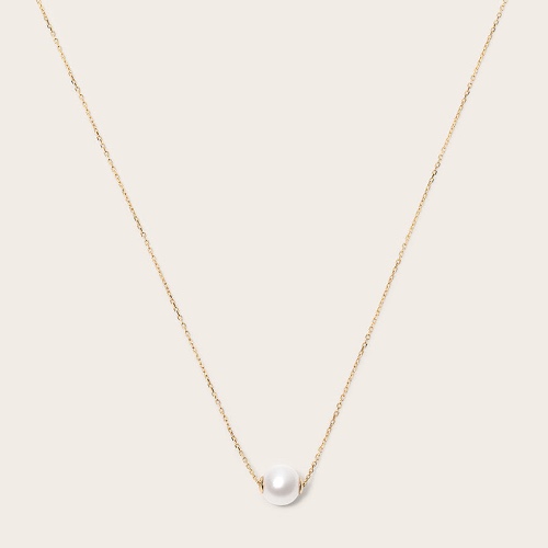 14k Solid Gold Cultured Pearl Solitaire Necklace - Yellow Gold