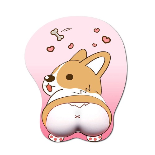 3D Mouse Pad with Wrist Rest,Ergonomic Soft Silicon Gel Gaming Mousepad,Cute Corgi Dog Anime Mouse Mat for PC Laptops (Pink)