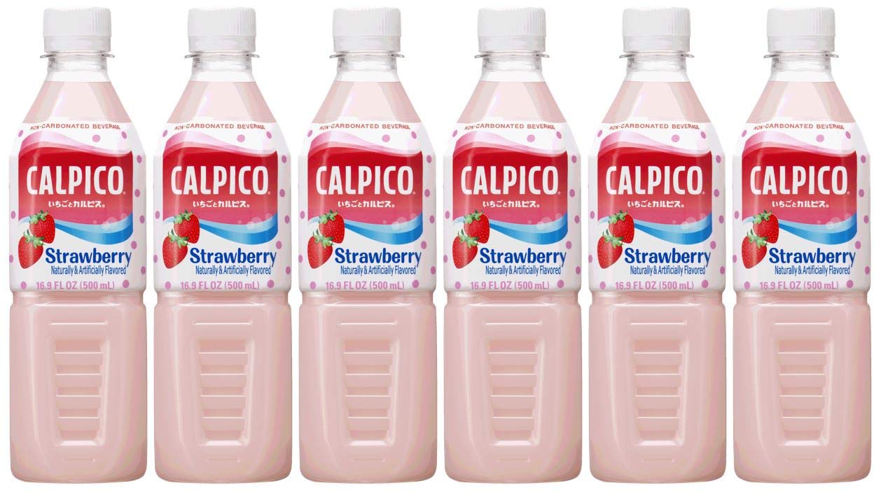 CALPICO Strawberry, Non-Carbonated Drink, Japanese Beverage Contains Strawberry Juice Concentrate, Sweet and Tangy Asian Drink, 16.9 FL oz. (Pack of 6) - Strawberry