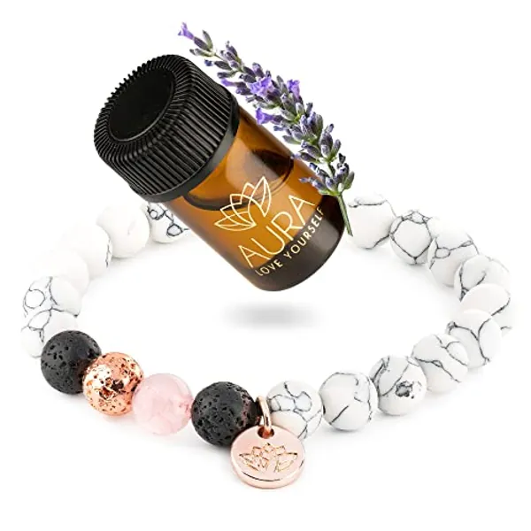 Relaxation Gift for Women Healing Stress Relief Gift for MUM Lava Rock Bracelet Yoga Beads with Lavender Essential Oil Calming Aromatherapy Diffuser Stone Beaded Bracelet Self Care