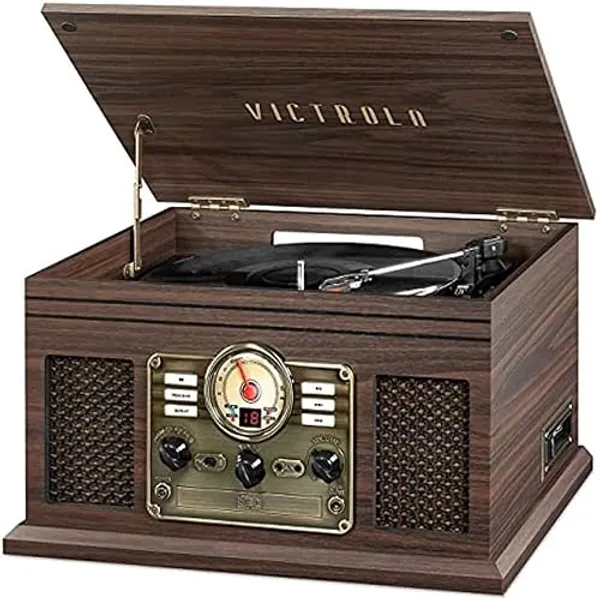 Victrola Nostalgic 6-in-1 Bluetooth Record Player & Multimedia Center with Built-in Speakers - 3-Speed Turntable, CD & Cassette Player, AM/FM Radio | Wireless Music Streaming | Espresso - Espresso - Record Player