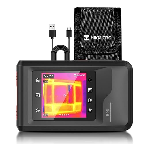 HIKMICRO E03 Pocket-size Compact Thermal Imaging Camera with Visual Camera, 96 x 96 IR Resolution/9,216 Pixels, Powered by SuperIR, 25 Hz, 3.5" Touch Screen Thermal Imager, IP54, -4°F to 662°F