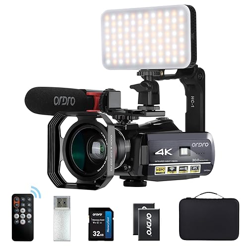 ORDRO AC3 Camcorder Video Camera 4K 1080P 60FPS IR Night Vision Camcorder Ghost Hunting Camera with Microphone, LED Light, Wide-Angle Lens, Handheld Holder and Carrying Case - AC3 Combo 5