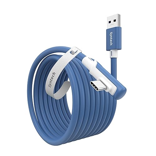 Syntech Link Cable 16 FT Compatible with Meta Quest 3S/Oculus Quest 3, Quest2/Pro/Pico4 Accessories and PC/SteamVR, High Speed PC Data Transfer, USB 3.0 to USB C Cable for VR Headset, Elemental Blue - 16ft - Blue
