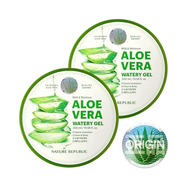 Nature Republic 2 PCS MILD & MOISTURE ALOE VERA WATERY GEL 10.56 fl. oz. Soothing Quick Hydration