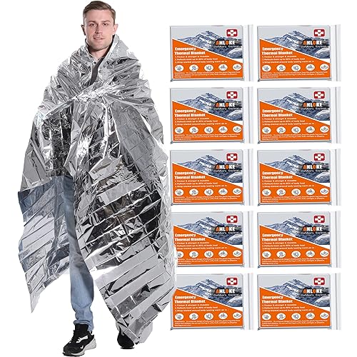Emergency Blankets Mylar Thermal Blanket - 10 Pack