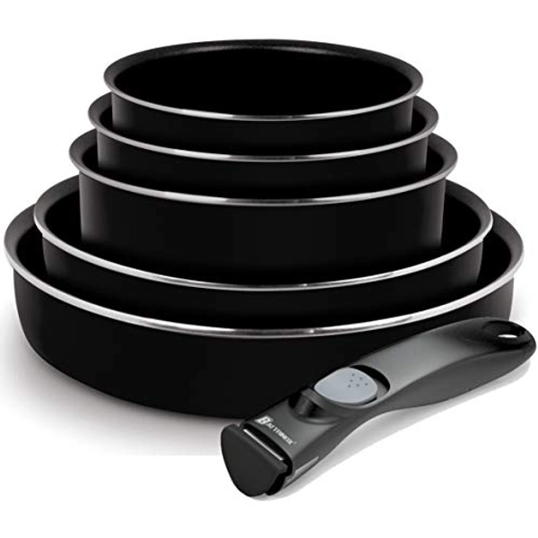 Backen Kochgeschirr mit abnehmbarem Griff, 6-teilig, Aluminium, Schwarz, 30 x 30 x 13 cm