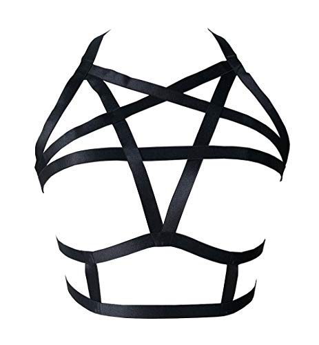 Pentagram Body Harness for Women Bra Lingerie cage Top Punk Plus Size Chest Strap Belts Halloween Festival Rave - Black