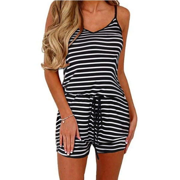 Dreamskull Women Summer Casual Spaghetti Strap Adjustable Waist Drawstring Short jumpsuit Cami Romper for girl… - Light Pink Small