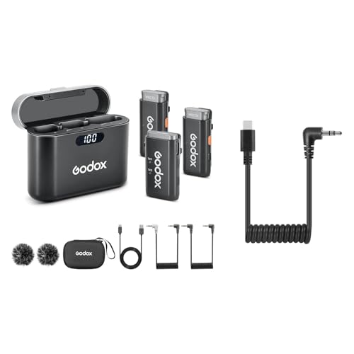 GODOX WEC Kit2 Wireless Lavalier Microphone with GAC-IC9 USB Type-C to 3.5mm TRS Adapter Cable