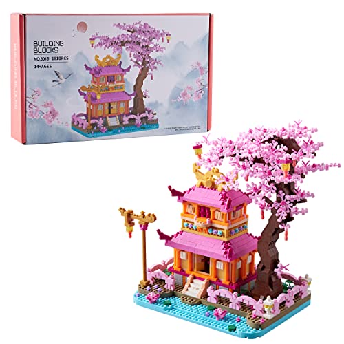 LUKHANG Create Your Own Tranquil Sakura Enjoy Flower Pavilion | 1810pcs Micro Building Blocks | Exquisite Architecture Model Kit | Unwind & Build for Adults | Display with Pride - Sakura Pavilion