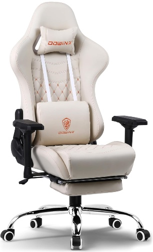 Dowinx Premium Leather Gaming Chair with Massage Cushion and Footrest, Office Chair, Adjustable Swivel Chair with Lumbar Support, Headrest, Ergonomic Design for Office or Gaming (White 4D) : Amazon.in: Home & Kitchen