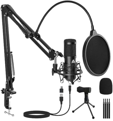 Audio Array AM-C1 USB Condenser Microphone Kit | 192kHz/24bit | BoomArm, Pop Filter, Mic Cover, Shock Mount, Tripod & 2.5M USB Cable | Podcasting, Gaming, Singing & Live Streaming : Amazon.in: Musical Instruments
