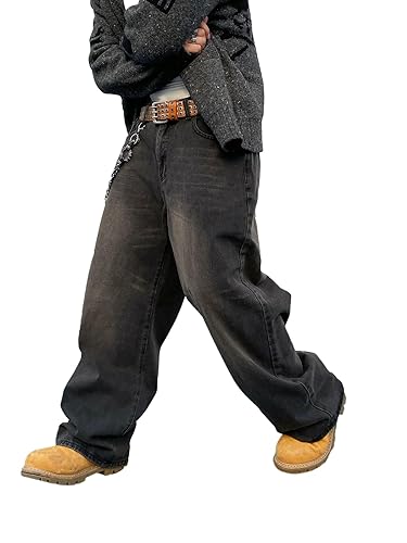 DFGIGT Jeans streetwear Hip Hop baggy pour homme - Jambe large - Pantalon long en denim - A10 Noir - M