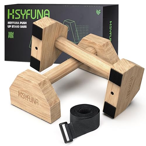 HSYFUNA Parallettes, Barres Parallèles en Bois, Push Up Bar Fitness, Para Gymnastique, Yoga, Parallettes Calisthenics Para l'intérieur et l'extérieur, Antidérapant et Durable - bois
