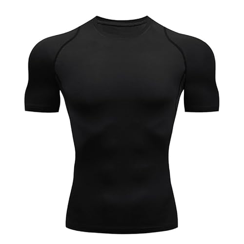 Smatstyle Hommes Compression T-Shirt de Sport,Compression Running Manches Courte,Séchage Rapide Respirant Vêtements De Sport pour la Course d'entraînement en Salle - S - Noir