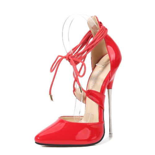 Talons Hauts Extrême Haut Plateau Pompe Sexy Bout Pointu en Métal Stiletto Brides De Cheville Plus La Taille Femmes Chaussures pour Bar Club Night Party