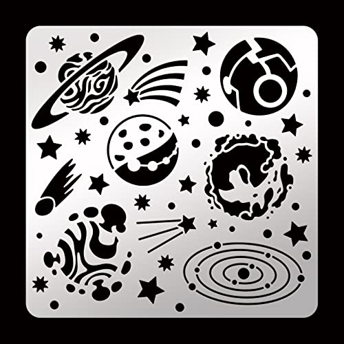 FINGERINSPIRE Planet Pattern Metal Stencils 6.14 inch Square Metal Planet Pattern Stencil Stainless Steel Space Theme Stencil for Scrapbooking Galaxy Stencil for Engraving, Pyrography, Journal - Space