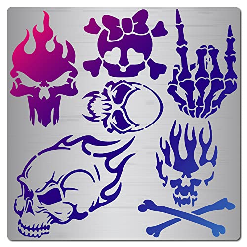 GORGECRAFT 6.3 Inch Skull Metal Stencil Stainless Steel Painting Template Journal Tool for Painting Wood Burning Pyrography and Engraving Home DIY Decoration Art Craft Supplies - Skull