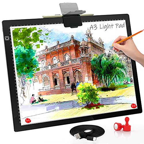 A3 Light Board, Light Pad for Diamond Painting, comzler 6 Levels&Stepless Dimmable Light Box for Tracing, Ultra-Thin LED Copy Board with Type-C Cable for Weeding Vinyl,Sketching, Animation - Black - A3