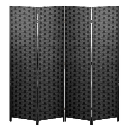 Room Divider 6FT Wall Divider Wood Screen 4 Panels Wood Mesh Hand-Woven Design Room Screen Divider Indoor Folding Portable Partition Screen,Black - 4 Panel Black