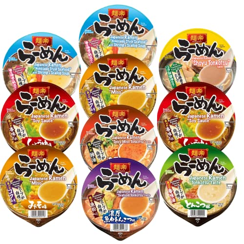 Menraku Authentic Japanese Ramen Noodle Bowls in Multiple Flavors, Miso, Tonkotsu, Shio and Shoyu (Pack of 12) - Deluxe Classic Series (Pack of 10)