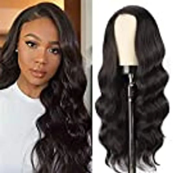 Long Black Wavy Wigs for Women Side Part Black Wig Natural Looking Synthetic Heat Resistant Fiber Wigs Hair for Daily Party Use (2#)