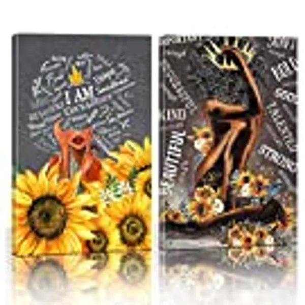 Framed Afro Black Girl Canvas Wall Art Black Queen Wall Art Decor African American Women Printings Decor For Living Room Bedroom Bathroom Home Decor Ready To Hang -(12'x16'x2 Framed)