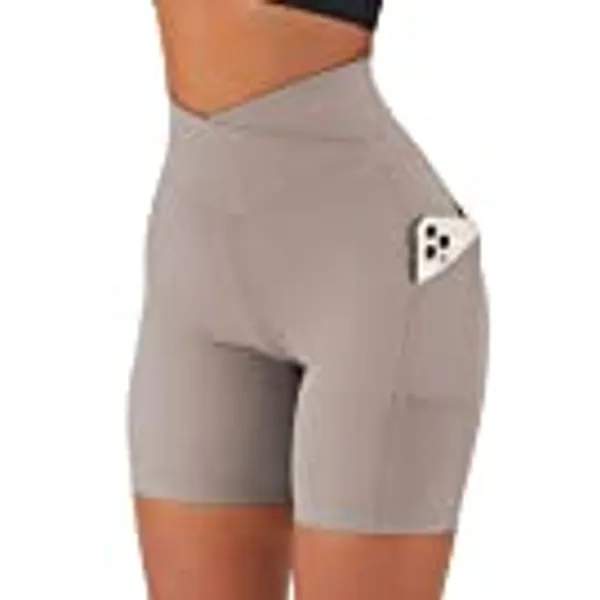 OMKAGI Women High Waisted Workout Shorts with Pockets Spandex Booty Yoga Shorts