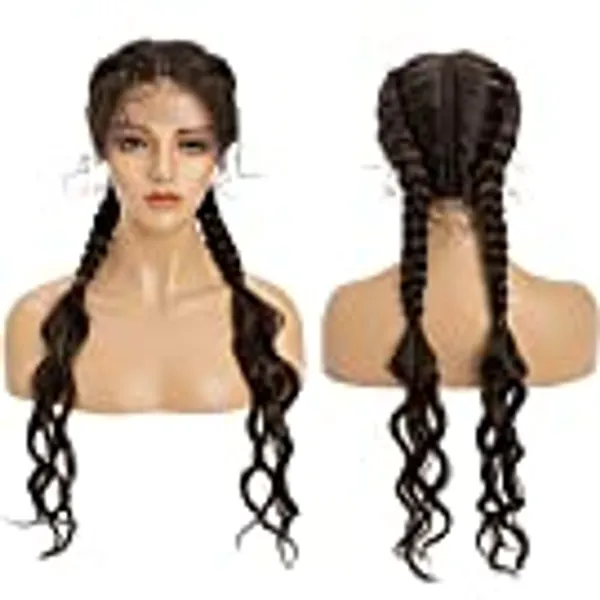 Braid Wig Dutch French Braids Lace Front Wigs with Baby Hair Lightweight Heat Resistant Synthetic Hair for Black Women Long Wavy Ombre Honey Blonde Brown