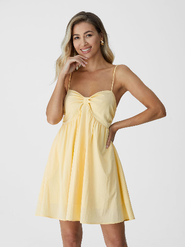 Sweetheart Bow Babydoll Mini Dress - Butter Cream / XL