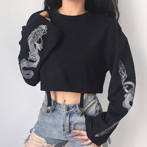 Dragons Lair' Black Alt Grunge Dragon Sweatshirt - black / L