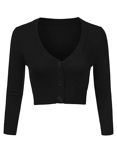 Totatuit Women's Cropped Cardigan V Neck Bolero Shrug Open Front Knitted Buttons Jumper - S - A-black-v Neck