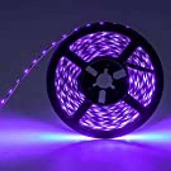 KINGTONG NO Power Supply, Black Light Strip for Glow Party, 12V LED Purple Blacklights Fixtures, 16.4FT 300LEDs Flexible Self-Adhesive Tape Lighting for Fluorescent Dance Party, Halloween, Body Paint