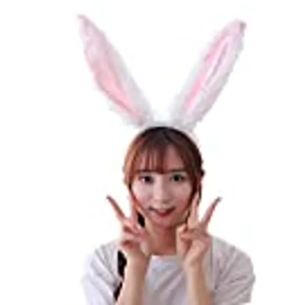 YARUODA Plush Bunny Ears Headbands Women Rabbit Hairbands Cosplay Party Costume, White