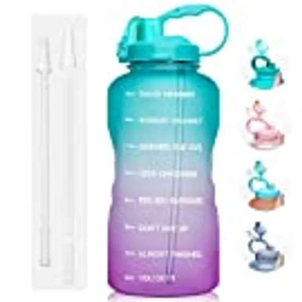 Venture Pal Large 64 oz/128 oz(When Full) Motivational BPA Free Leakproof Water Bottle with Straw & Time Marker Perfect for Fitness Gym Camping Outdoor Sports