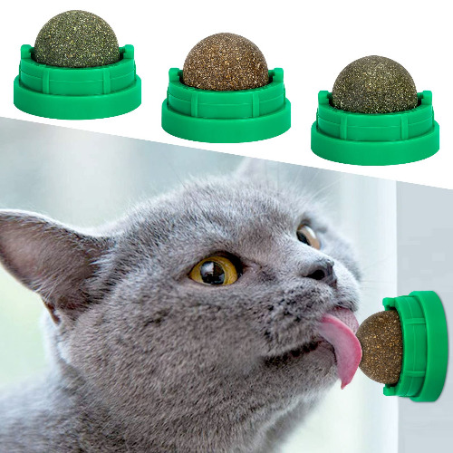 OHALEEP Catnip Ball for Cats Wall, 3 Pack Catnip Toys, Edible Kitty Toys for Cats Lick, Safe Healthy Kitten Chew Toys, Teeth Cleaning Dental Cat Toys, Cat Wall Treats (3pcs) (Green) - Green