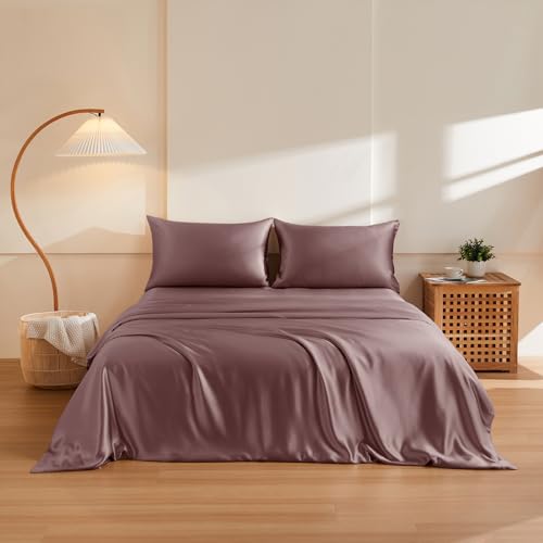 THXSILK 100% Pure Mulberry Silk Duvet Cover Set 3 Piece, 6A+ Grade Luxury Soft Bedding Silk Sheets for Hair and Skin, 1 Pcs Duvet/Quilt/Comforter Cover with 2 Zippered Pillowcases (Purple, Queen) - Purple - Queen