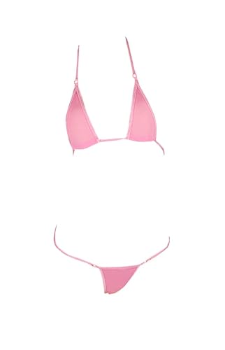 LinvMe Women's Extreme Sexy Hot Silk Micro Bikinis Set Mini Thong Swimwear - One Size - Pink