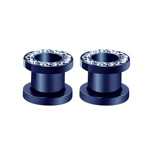 Lieson Gauges Tunnels, 2PCS Stainless Steel Ear Gauges Simple Hoop with Cubic Zirconia Ear Gauges 14G Ear Piercing Jewelry - 2G(6mm)