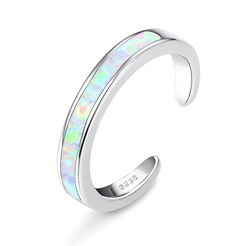 FIASASO 925 Sterling Silver Toe Rings for Women Adjustable 14K White Gold Plated Flower Cz Snake Twist Opal Band Rings Summer Beach Open Toe Rings Foot Jewelry - opal