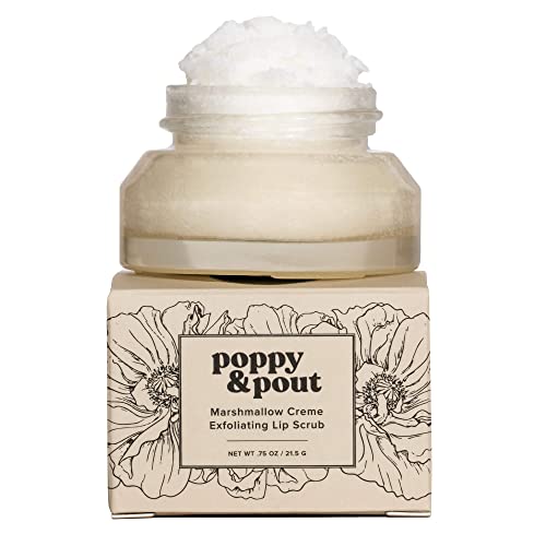 Poppy & Pout Natural Lip Scrub, Moisturizing Sugar Scrub for Dry Lips, Lip Scrubber Exfoliator with Essential Oils Smooths and Hydrates Lips, In Recyclable Glass Jars, Cruelty Free - Marshmallow Creme - Marshmallow Creme