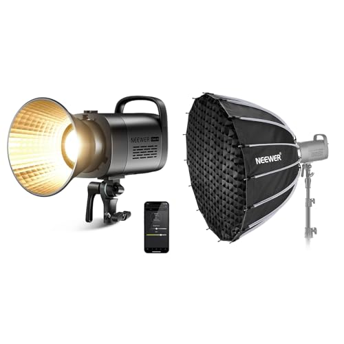 NEEWER CB60B 70W LED Video Light with 33"/85cm Parabolic Softbox Kit, 2.4G&APP Control, COB Bi Color 2700K-6500K 34000Lux at 1m/12 Scenes/Bowens Mount Continuous Output Lighting for Studio Photograpny