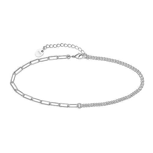 CHIC & ARTSY 925 Sterling Silver Ankle Bracelet Multilayer Anklets for Women Satellite, Star, Cross, Circle, Butterfly, Teardrop, Oval Disk Layered Anklet Beach Jewelry - 4#Paperclip/Silver
