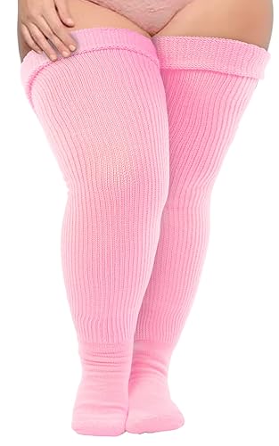 Neoviancia Plus Size Thigh High Socks for Thick Thighs Women- Thigh Highs Widened Extra Long Thick Knit Socks - One Size - Baby Pink