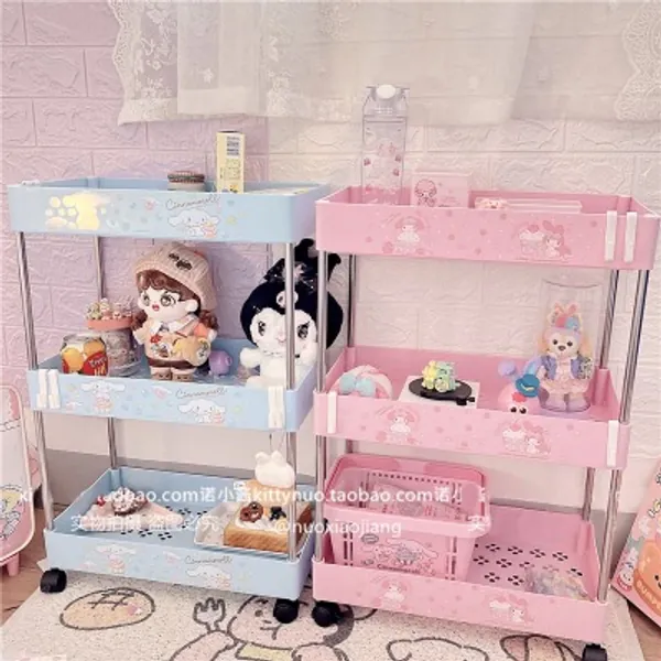 11.31US $ 20% OFF|Kawaii Kt My Melody Cinnamoroll Cartoon Three Tier Wheeled Rack Anime Sanrioed Girl Heart Floor Trolley Storage Rack Mobile| |   - AliExpress
