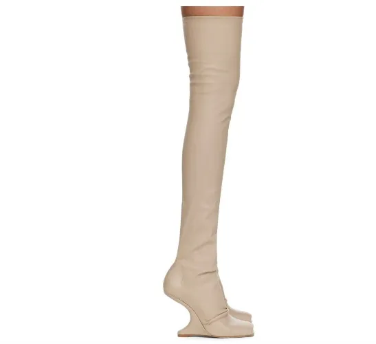 Rick Owens Beige Cantilever Leather Thigh High Boots In 21 Natural