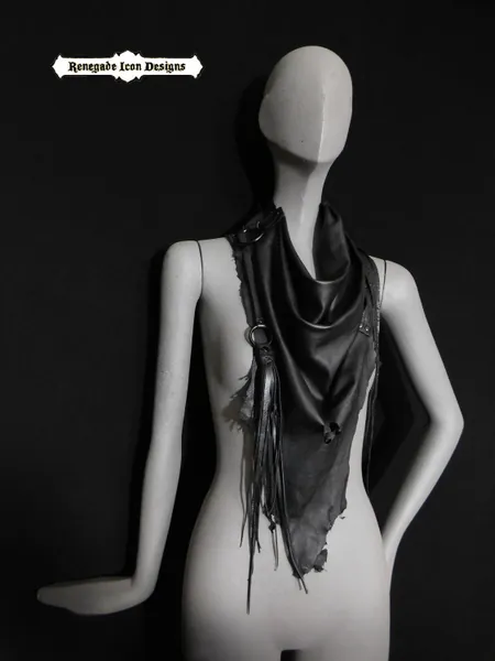 Distressed Leather Scarf Cowl, Unisex, Avant Garde, Dystopian,Dark fashion, Cyber, Nomad, Desert Punk, Ex Long by Renegade icon designs