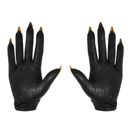 PALMISTRY NAIL GLOVES | WOMENS SIZE 7.0 / BLACK LEATHER / GOLD