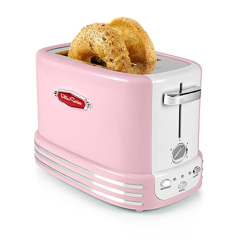 Nostalgia Retro Wide 2-Slice Toaster, Vintage Design With Crumb Tray, Cord Storage & 5 Toasting Levels, Pink - Toaster - Pink